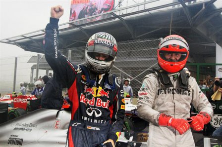 Себастьян Феттель и Михаэль Шумахер на Гран При Бразилии 2012