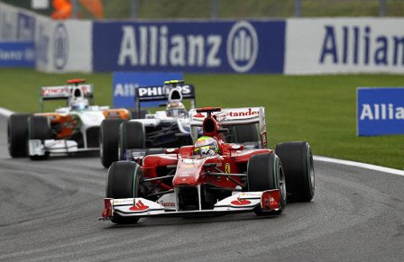 Фелипе Масса, Нико Хюлькенберг и Адриан Сутил на Гран При Бельгии 2010